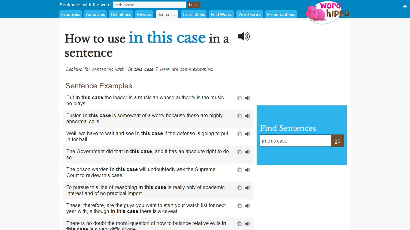 How to use "in this case" in a sentence - WordHippo