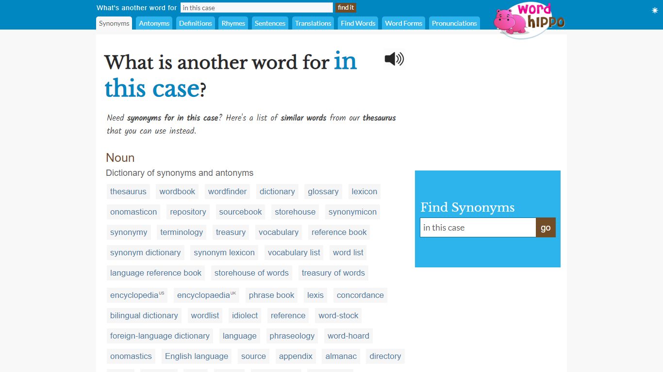 What is another word for "in this case"? - WordHippo